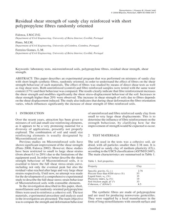 Más sobre Respuesta de la Resistencia al Corte Residual de Arcilla Arenosa Reforzada con Fibras Cortas de Polipropileno Aleatorias
